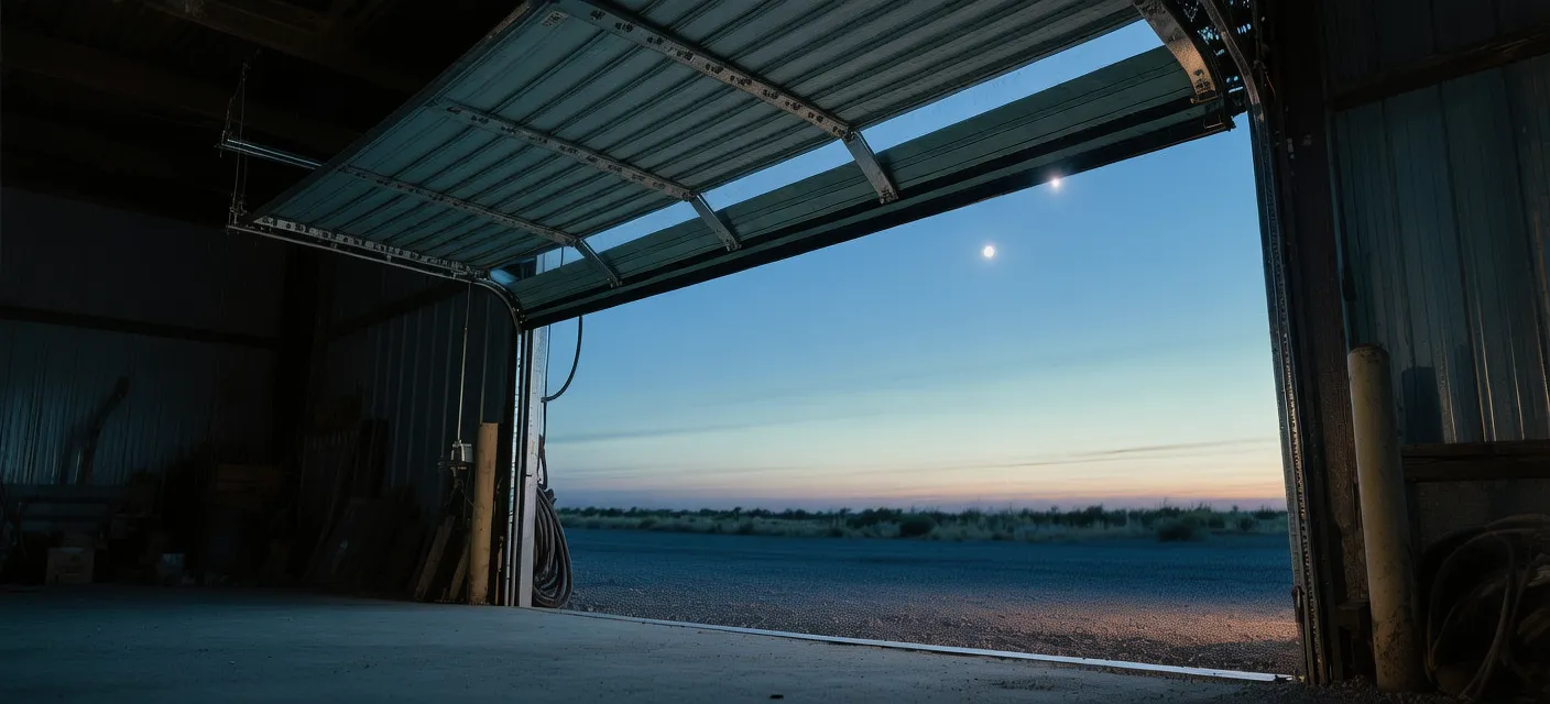 The Colorado Front Range at blue hour, seen from the shop door