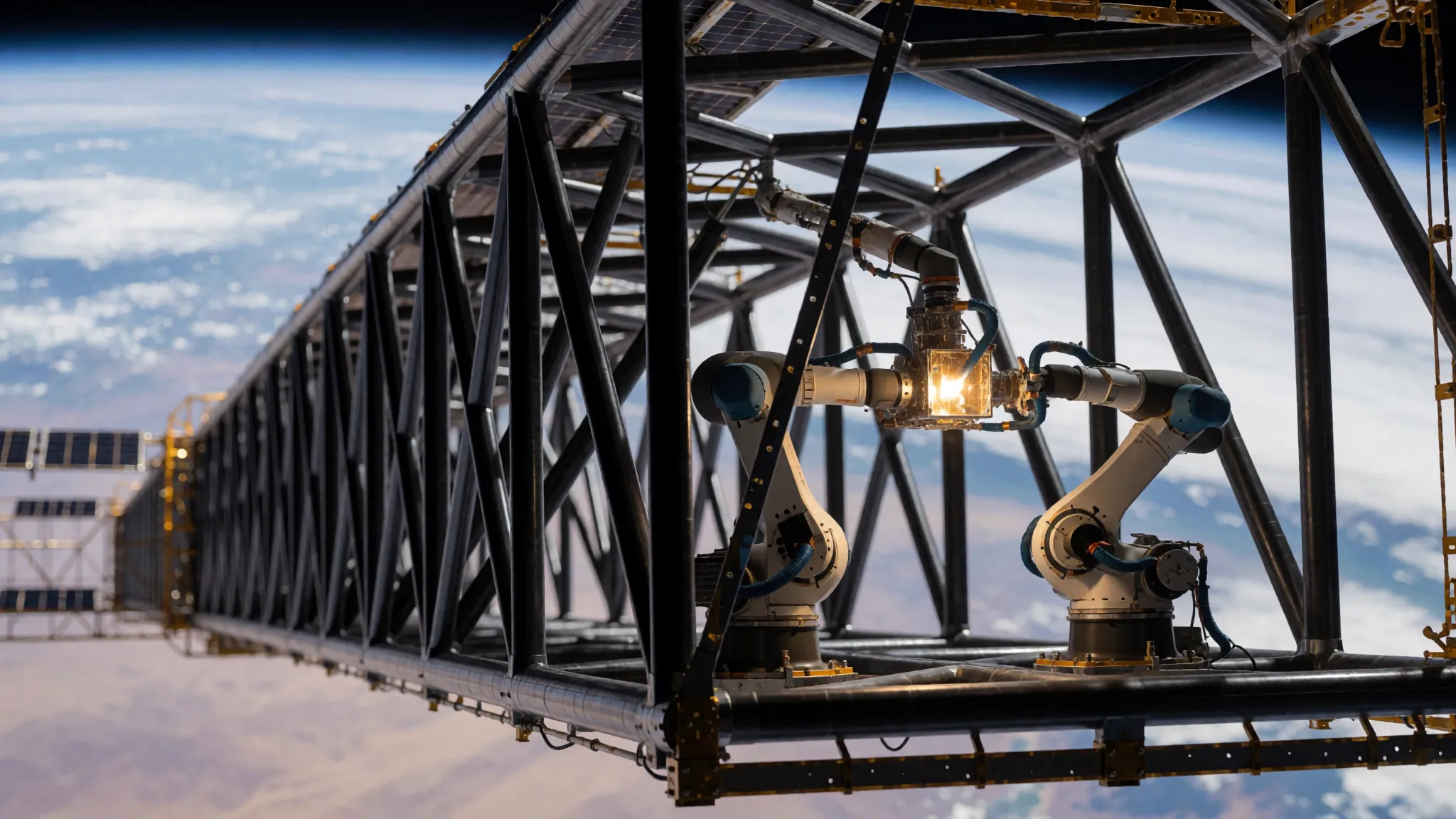 An autonomous manufacturing platform fabricating structural components in orbit