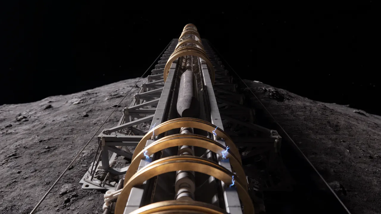 Electromagnetic mass-driver concept launching packaged asteroid material toward an orbital collection point
