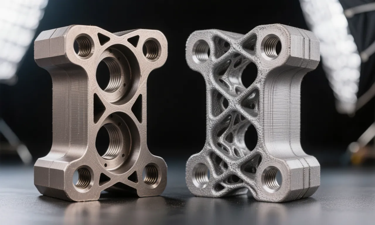 Generative design software evolving a lightweight organic lattice structure for an aerospace bracket