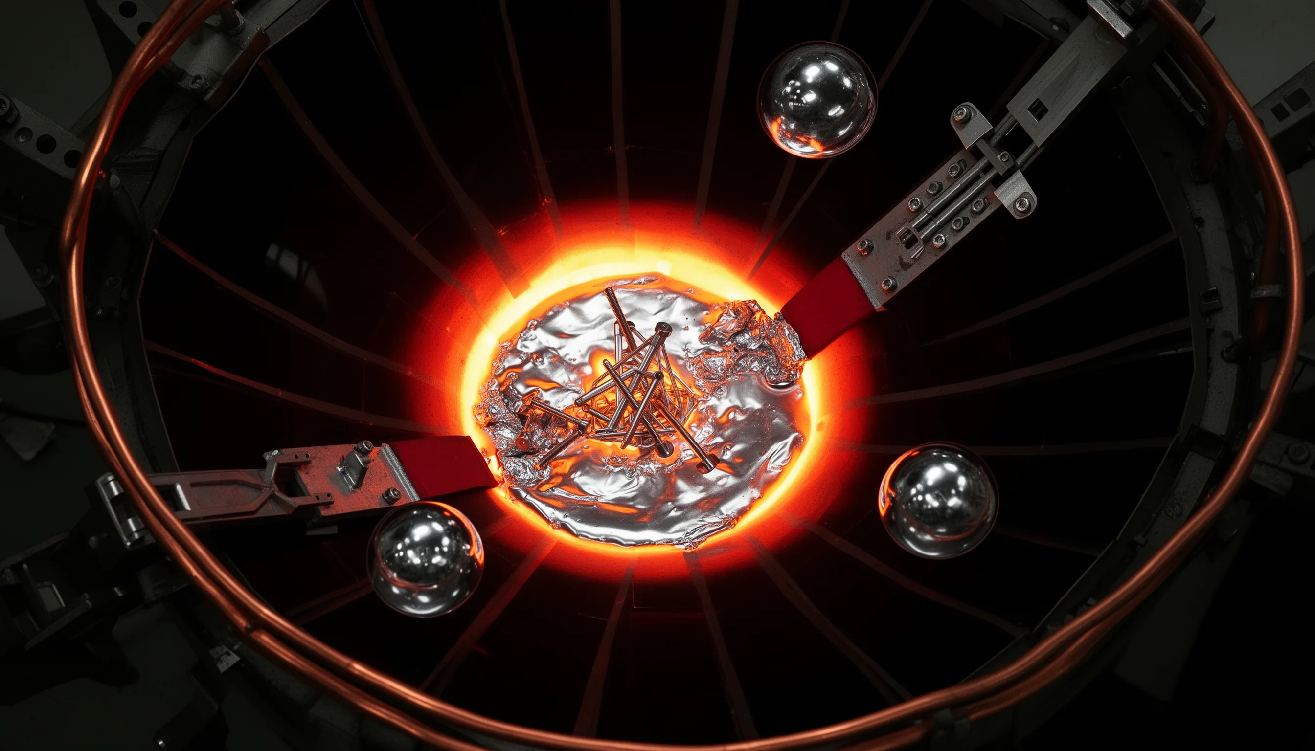 Concentrated solar energy melting captured orbital debris into reusable metal feedstock