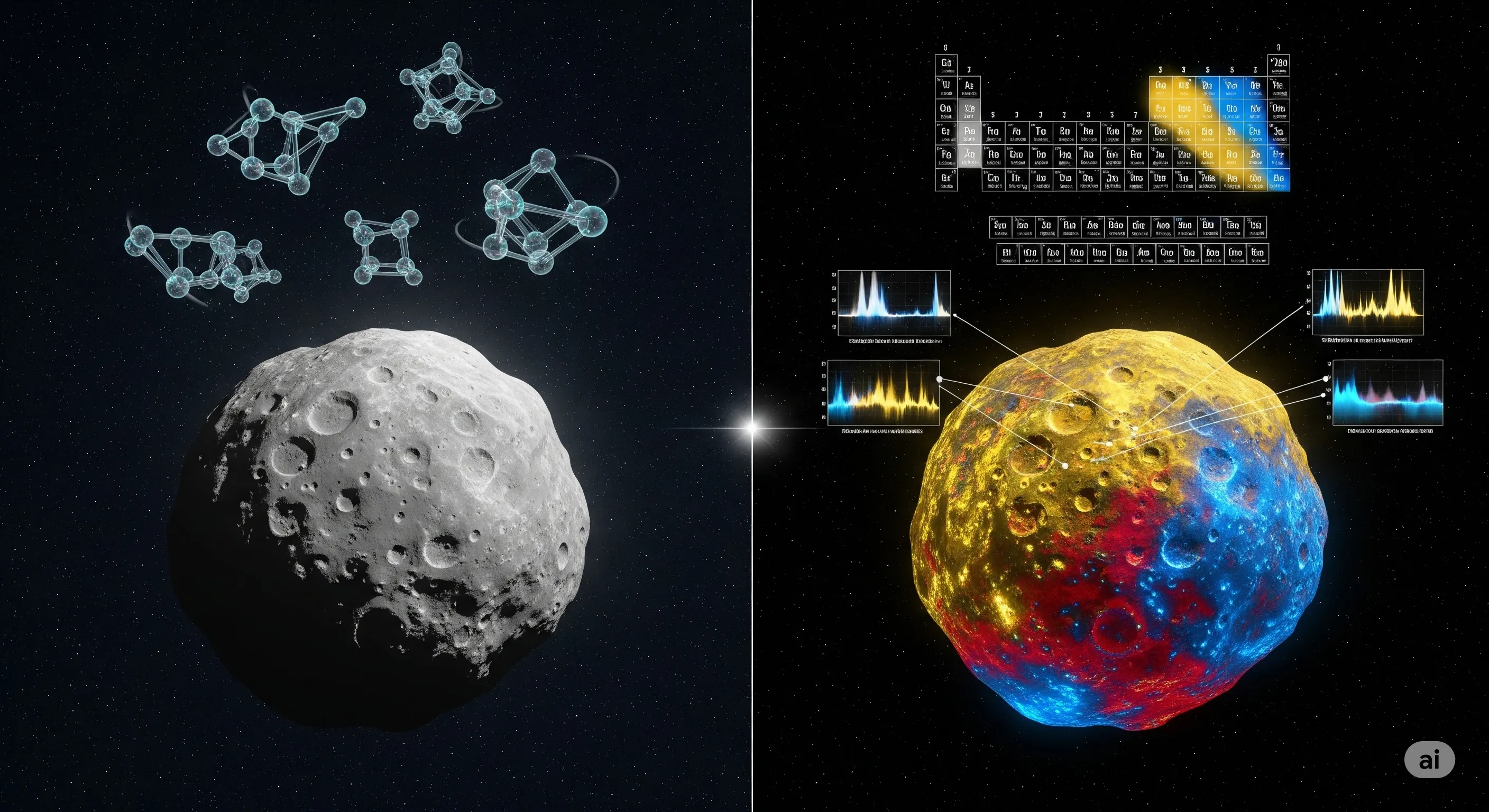 AI system interpreting spectral data to map mineral composition across an asteroid surface