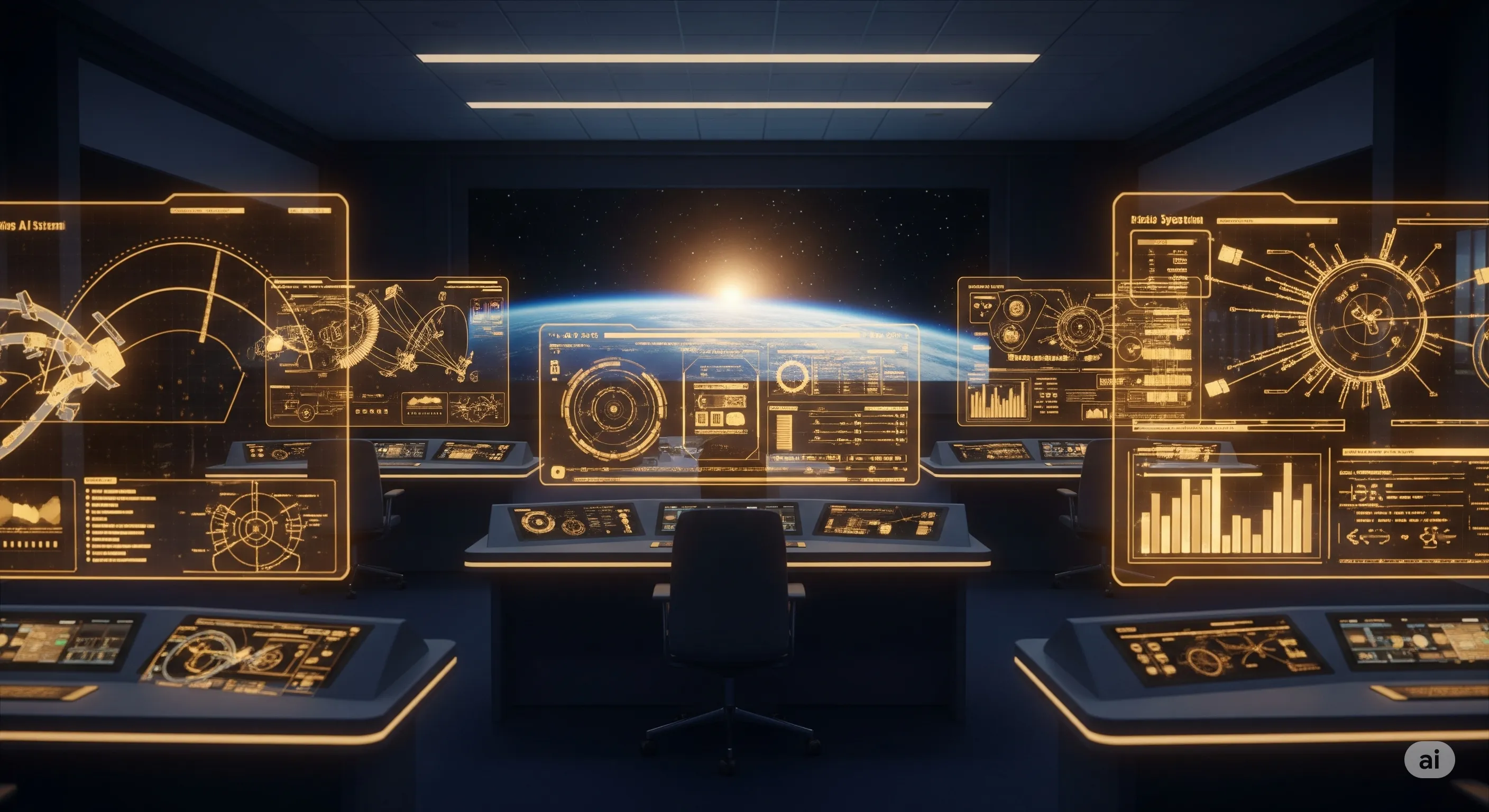 Engineering workspace with multiple displays showing AI workloads